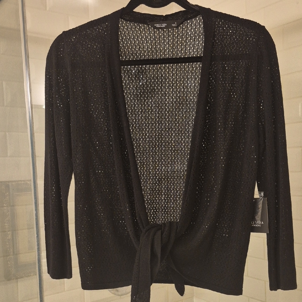 NWT Simply Vera Wang Black Open Stitch Cardigan Worn 4 Ways Sz S